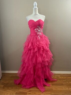 Grace Karin Hot Pink Ruffled Strapless Prom Gown